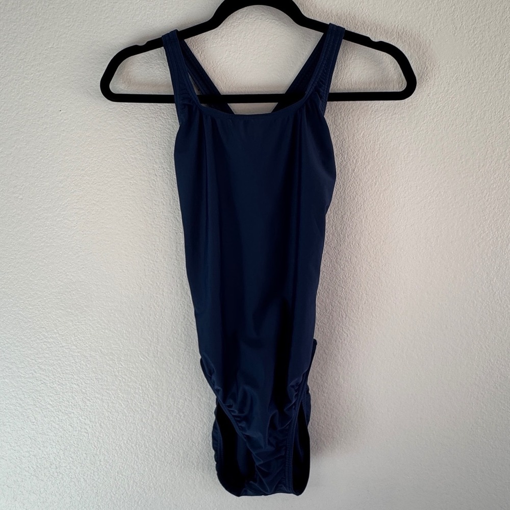Speedo Team Navy One Piece Swimsuit Racerback Training Swimwear 12/38